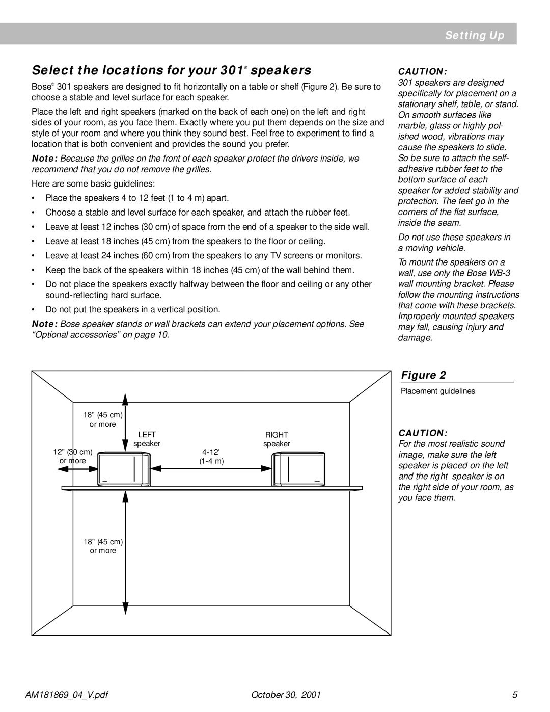 Bose 301 Series manual Select the locations for your 301 speakers 