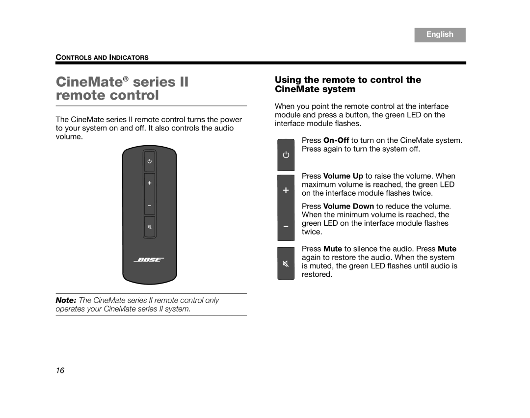 Bose 320573-1100 manual CineMate series II remote control, Using the remote to control the CineMate system 