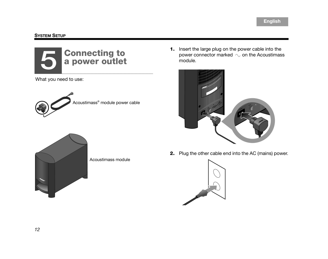 Bose 320573-1100 manual Connecting to 5 a power outlet, Svenska, Nederlands, English 