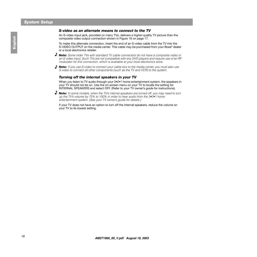 Bose 321GS manual Video as an alternate means to connect to the TV, Turning off the internal speakers in your TV 