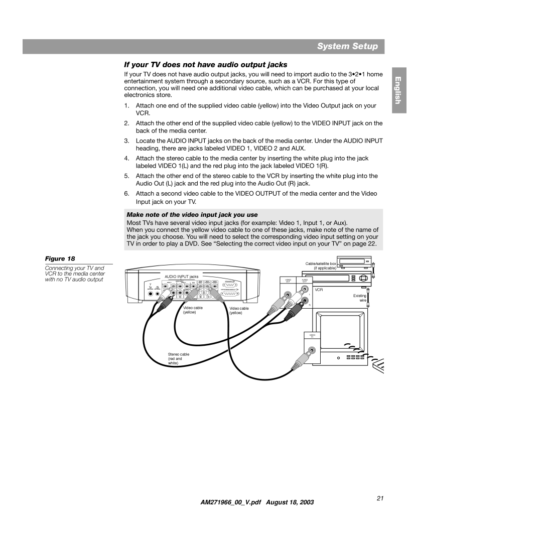 Bose 321GS manual If your TV does not have audio output jacks 