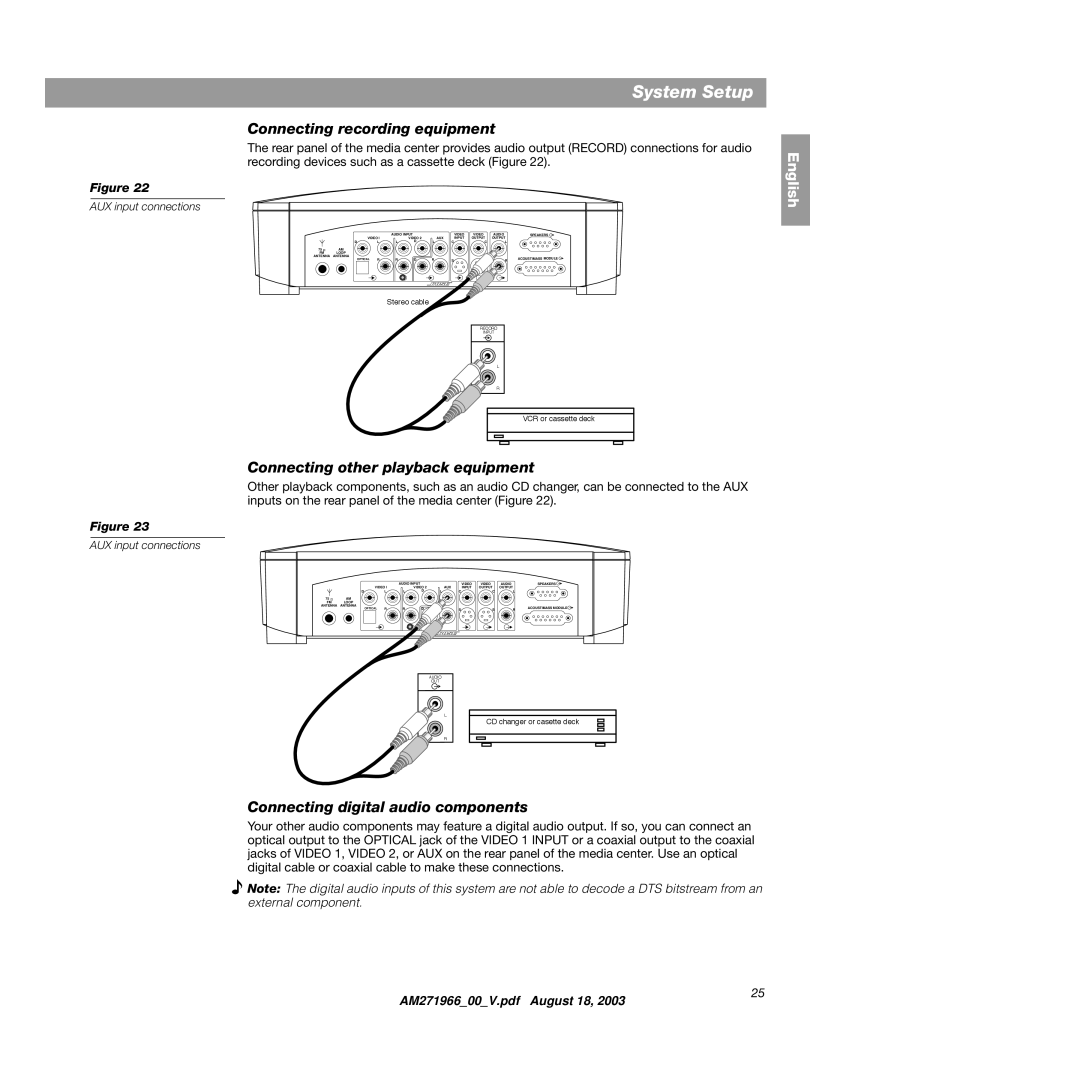 Bose 321GS manual Connecting recording equipment, Connecting other playback equipment, Connecting digital audio components 