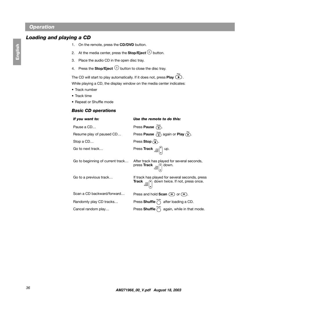 Bose 321GS manual Loading and playing a CD, Basic CD operations 