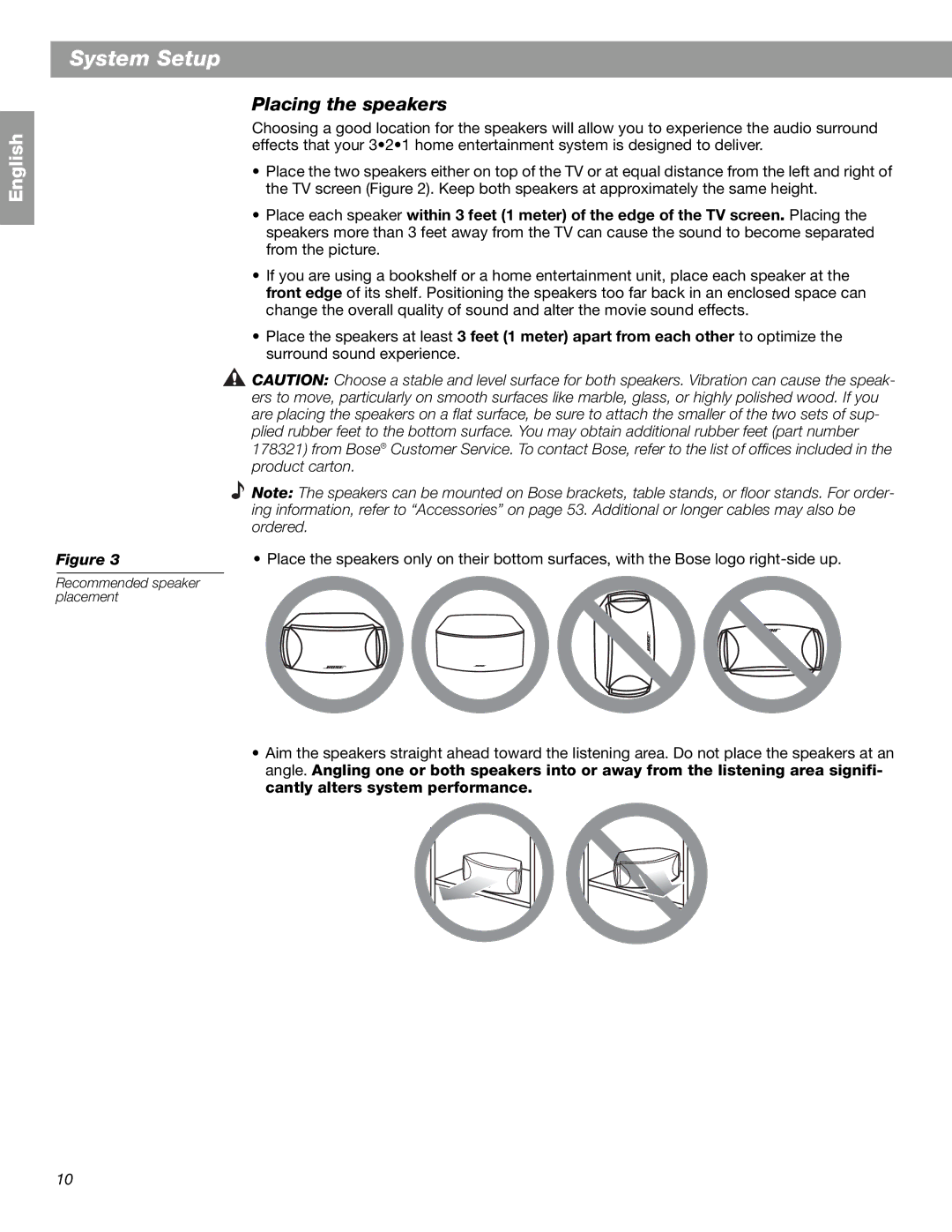 Bose 3.2.1 GS Series II, 3.2.1 Series II manual Placing the speakers 