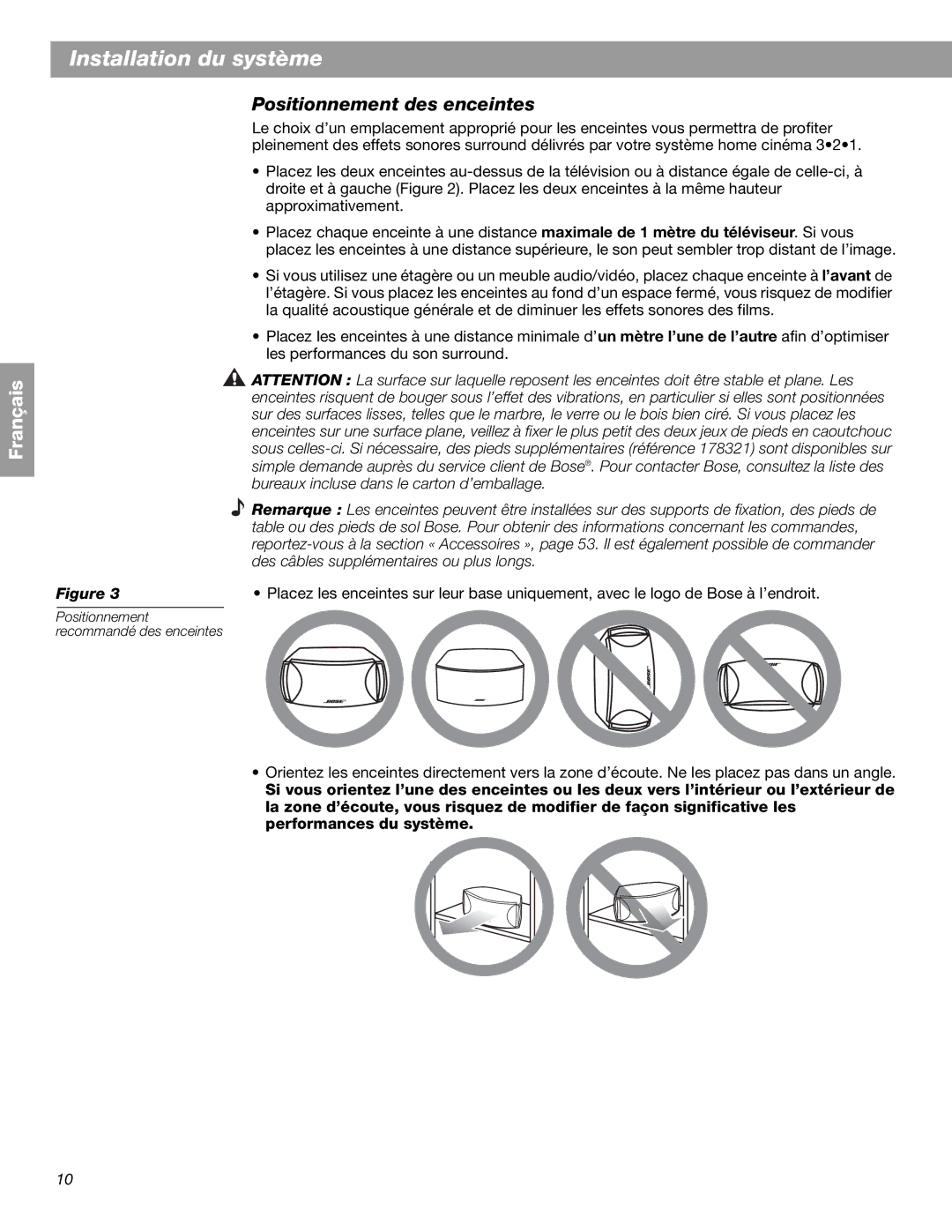 Bose 3.2.1 GS Series II, 3.2.1 Series II manual Positionnement des enceintes 