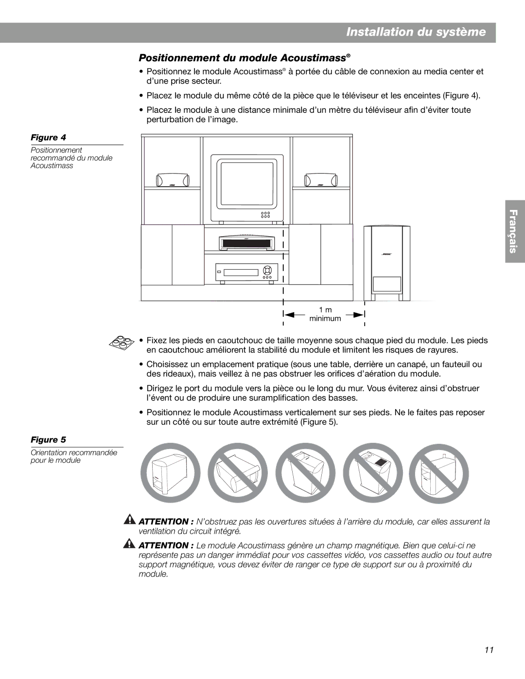 Bose 3.2.1 GS Series II, 3.2.1 Series II manual Positionnement du module Acoustimass 