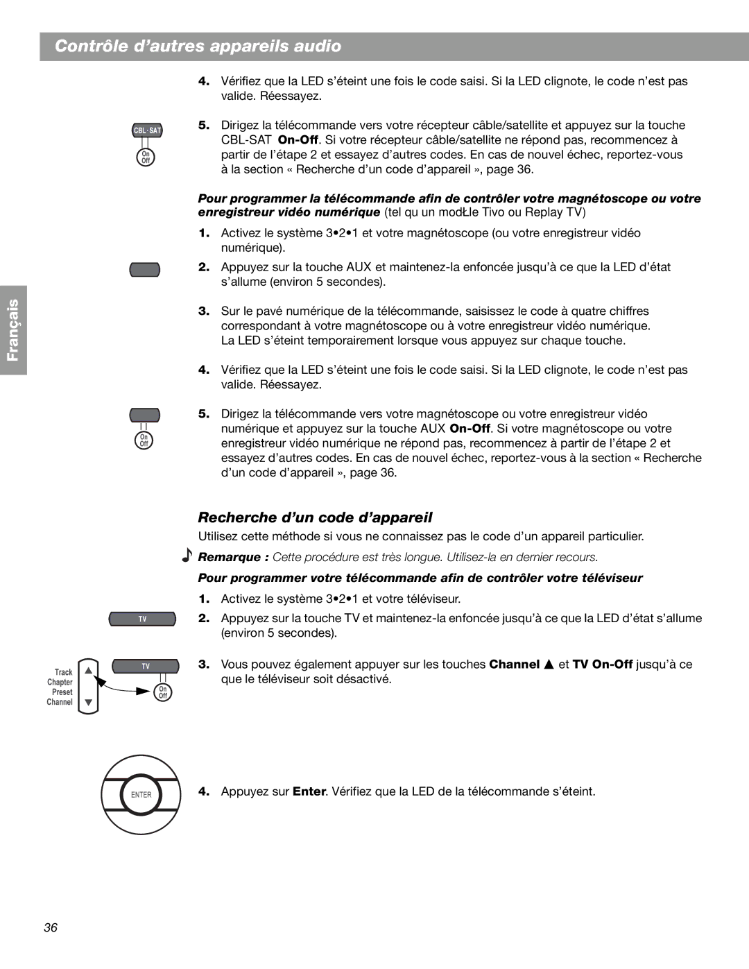 Bose 3.2.1 GS Series II, 3.2.1 Series II manual Recherche d’un code d’appareil 