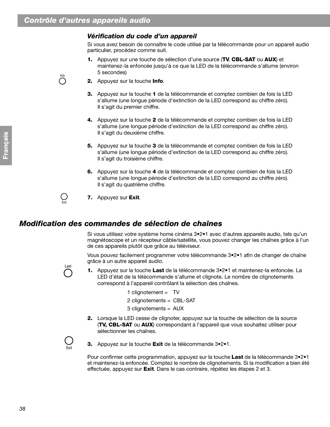 Bose 3.2.1 GS Series II, 3.2.1 Series II manual Modification des commandes de sélection de chaînes 