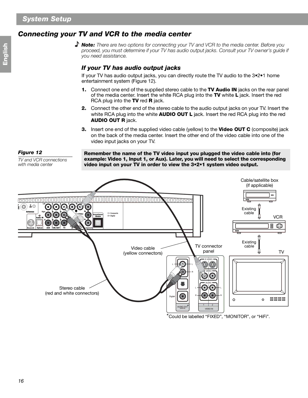 Bose 3.2.1 GS Series II, 3.2.1 Series II Connecting your TV and VCR to the media center, If your TV has audio output jacks 