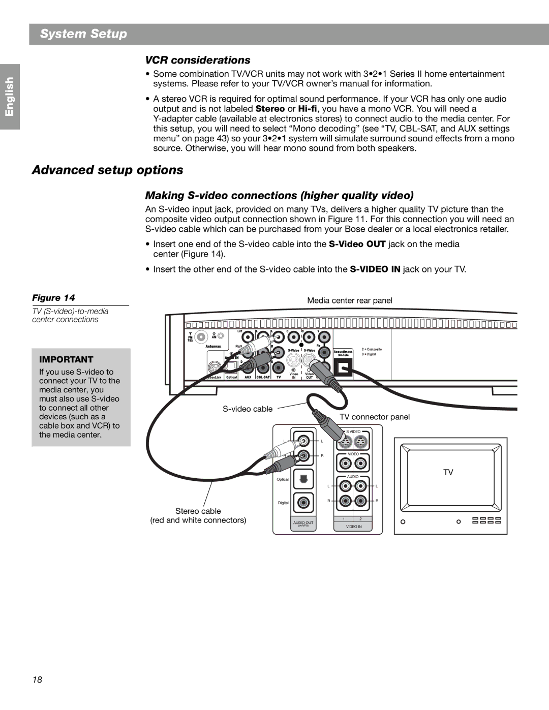 Bose 3.2.1 GS Series II, 3.2.1 Series II manual Advanced setup options, VCR considerations 