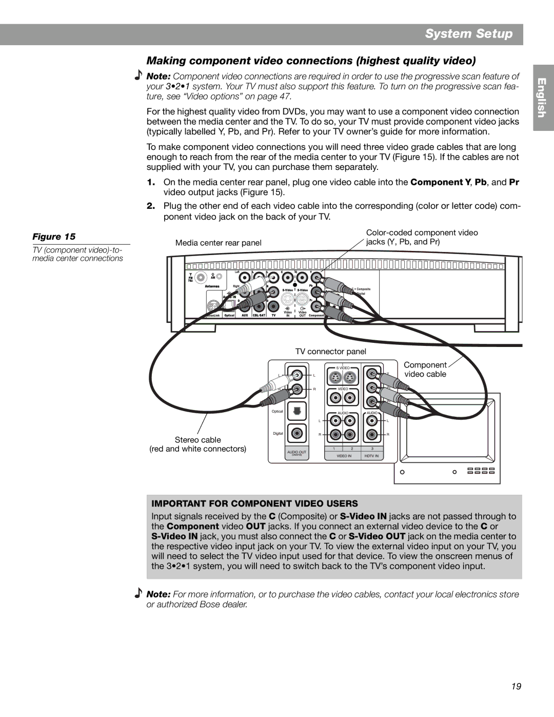 Bose 3.2.1 GS Series II, 3.2.1 Series II manual Making component video connections highest quality video 