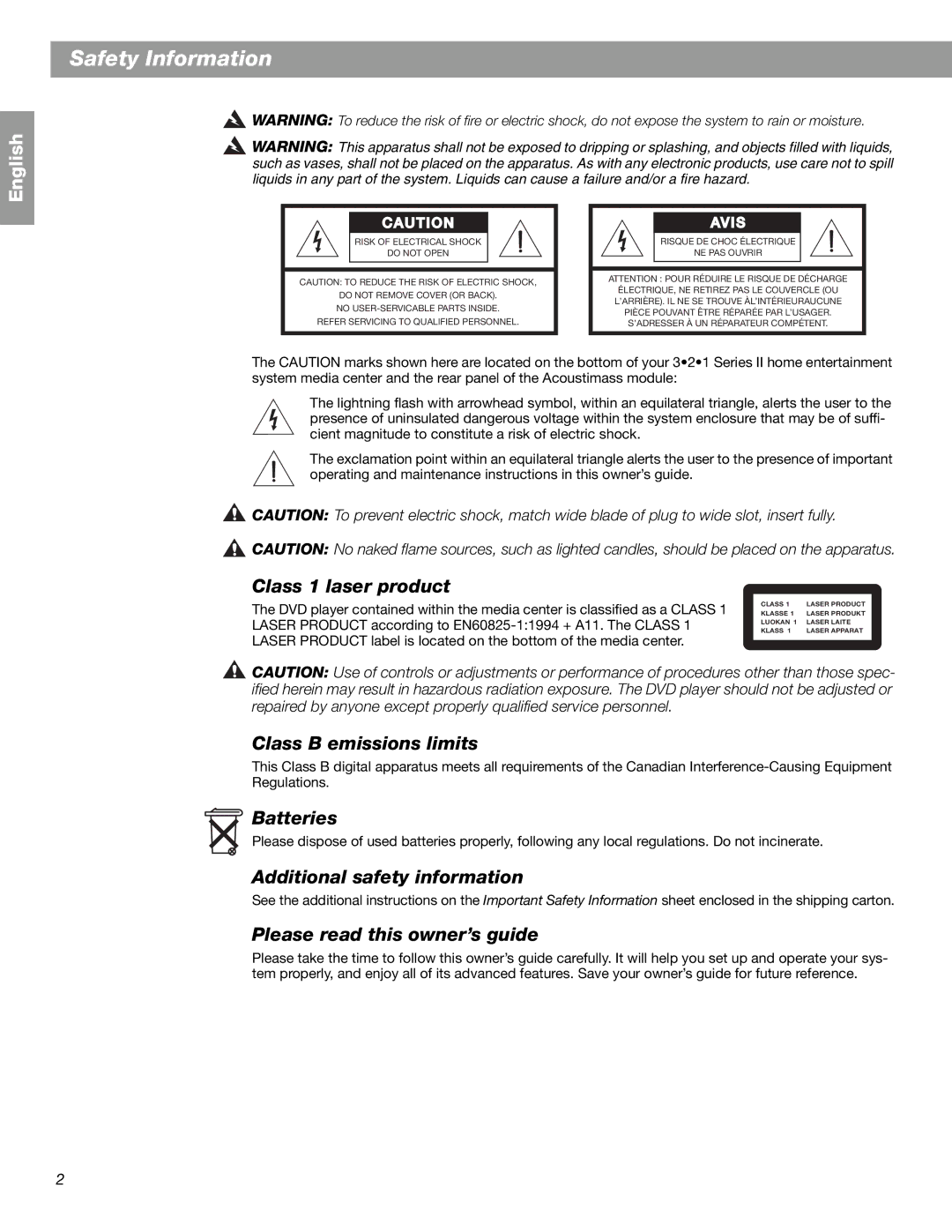 Bose 3.2.1 GS Series II, 3.2.1 Series II manual Safety Information 