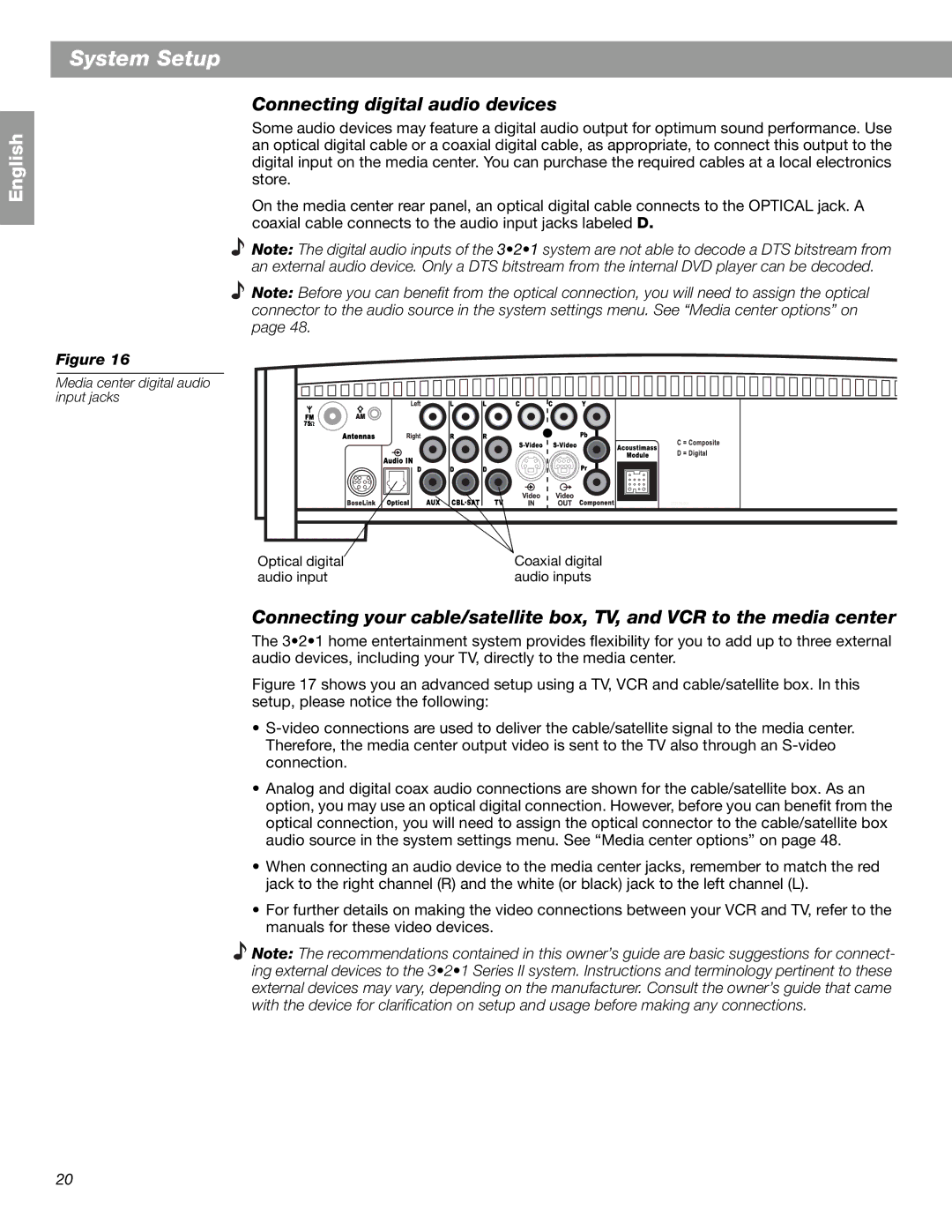 Bose 3.2.1 GS Series II, 3.2.1 Series II manual Connecting digital audio devices 