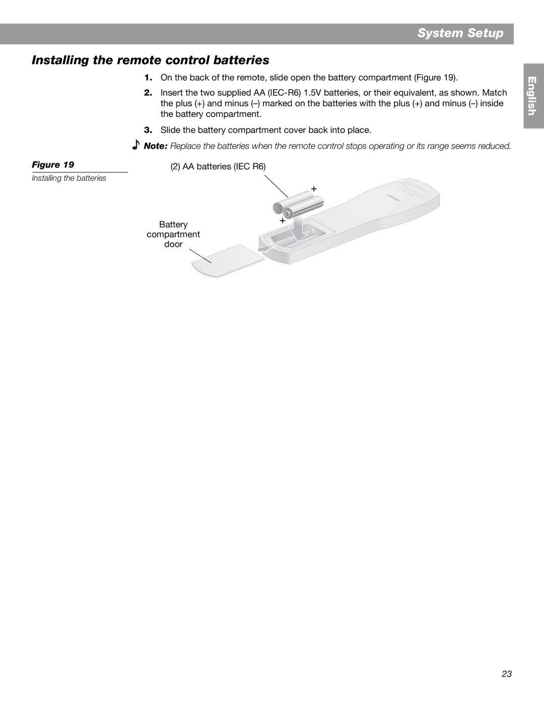 Bose 3.2.1 GS Series II, 3.2.1 Series II manual Installing the remote control batteries 