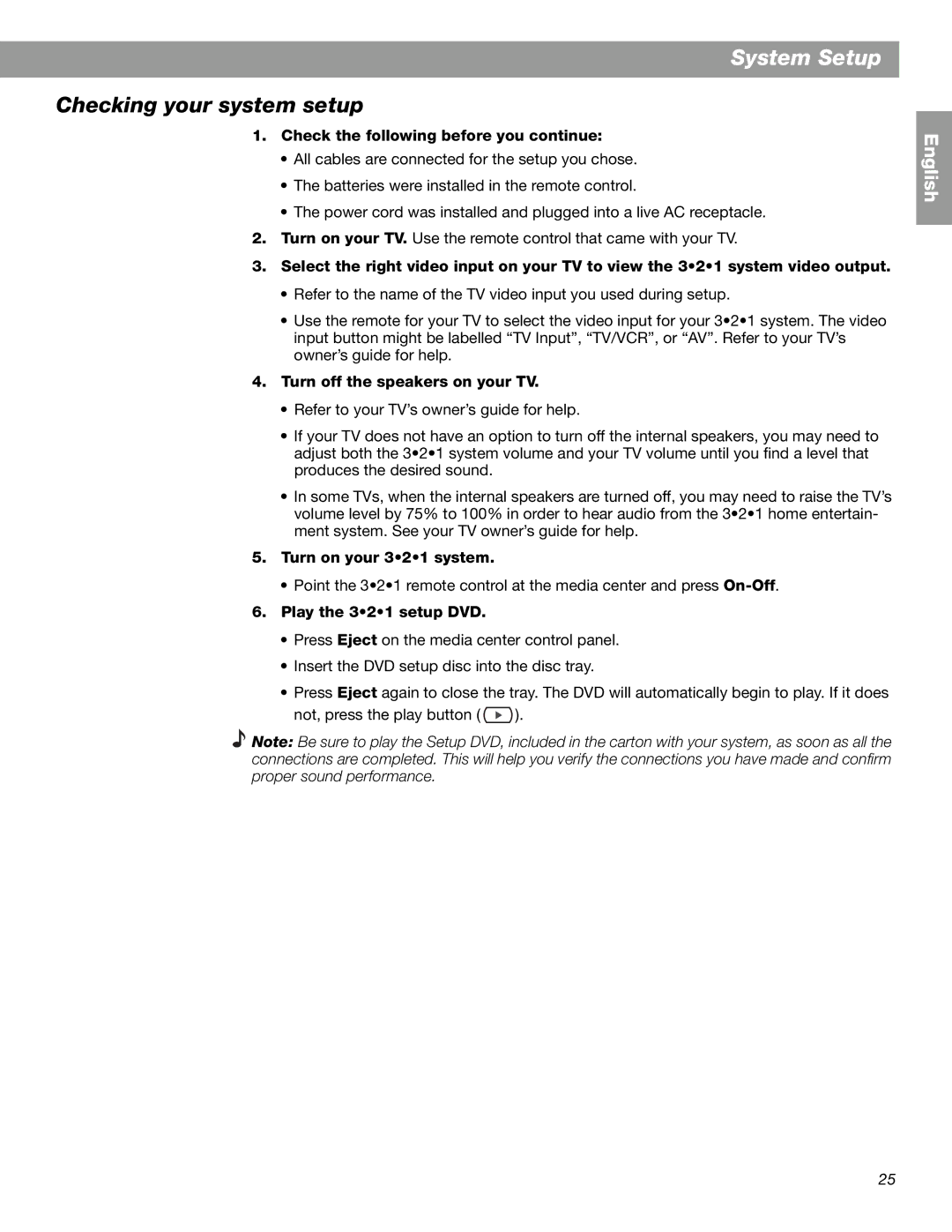 Bose 3.2.1 GS Series II, 3.2.1 Series II manual Checking your system setup, Check the following before you continue 