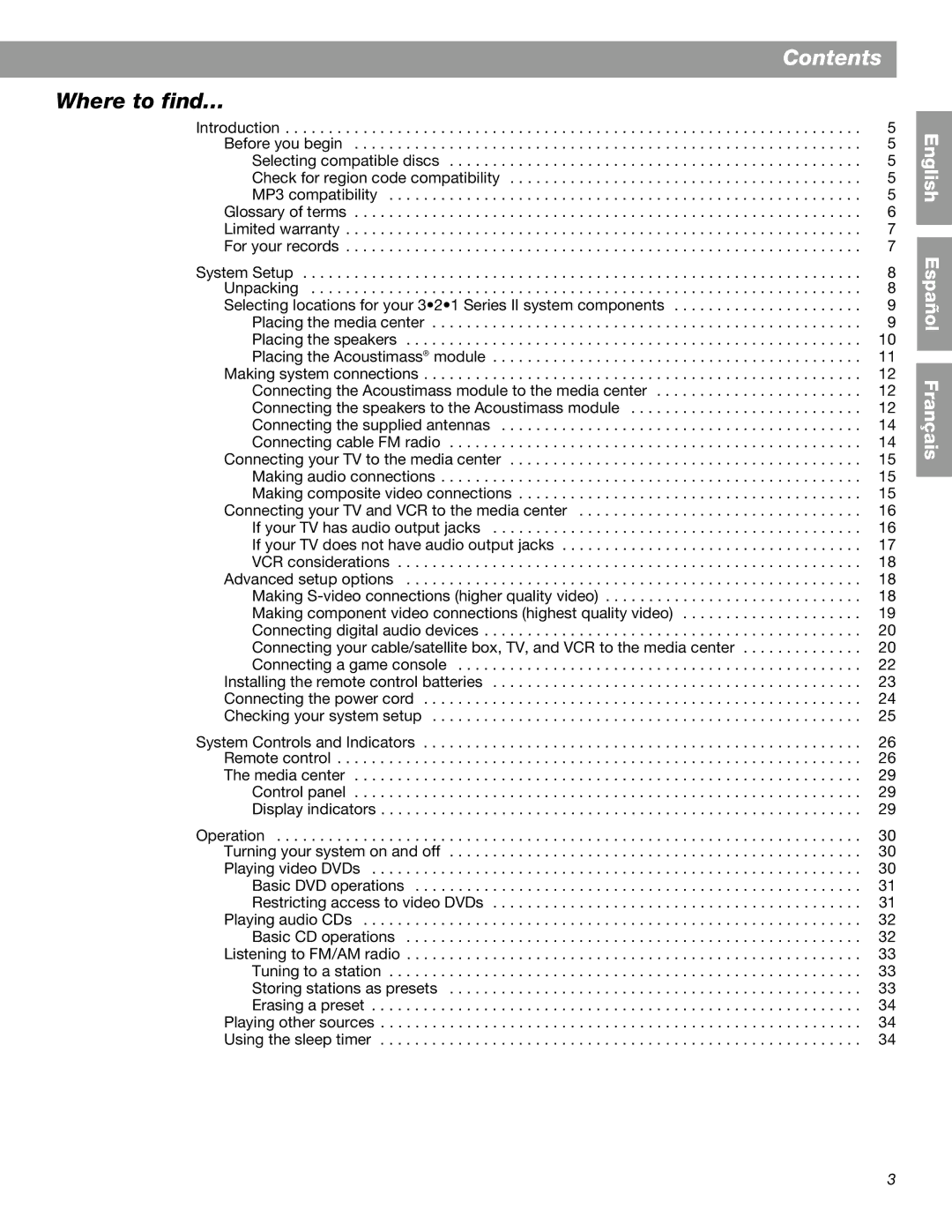 Bose 3.2.1 GS Series II, 3.2.1 Series II manual Contents 