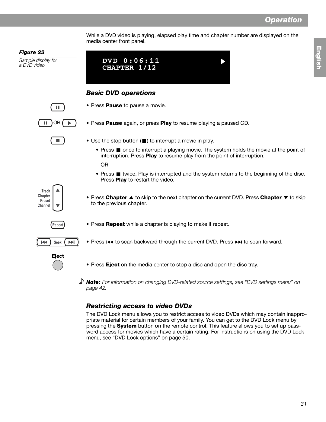 Bose 3.2.1 GS Series II, 3.2.1 Series II manual Basic DVD operations, Restricting access to video DVDs 