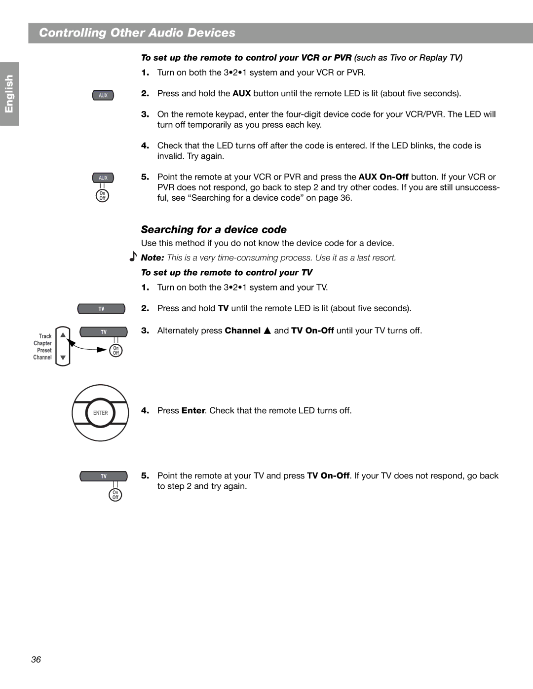 Bose 3.2.1 GS Series II, 3.2.1 Series II manual Ful, see Searching for a device code on 