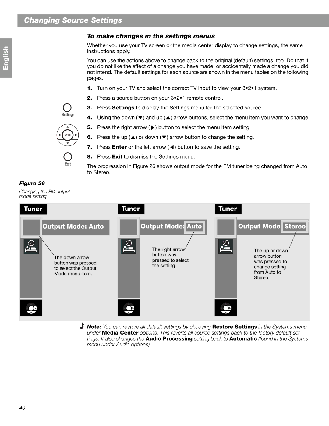 Bose 3.2.1 GS Series II, 3.2.1 Series II manual To make changes in the settings menus 