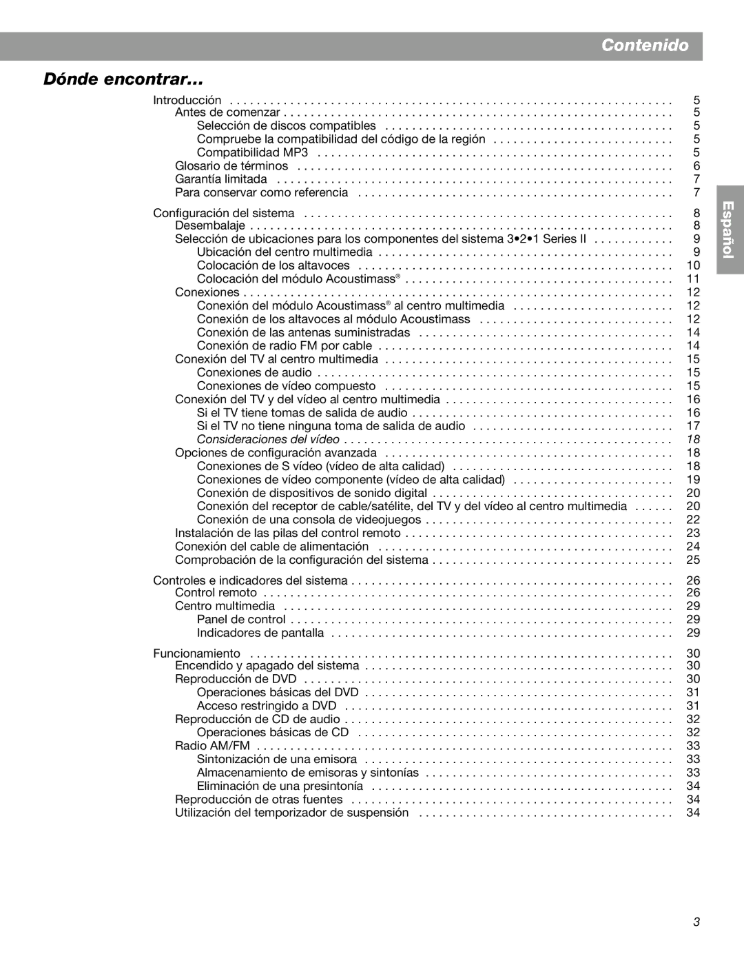 Bose 3.2.1 GS Series II, 3.2.1 Series II manual Contenido, Dónde encontrar… 