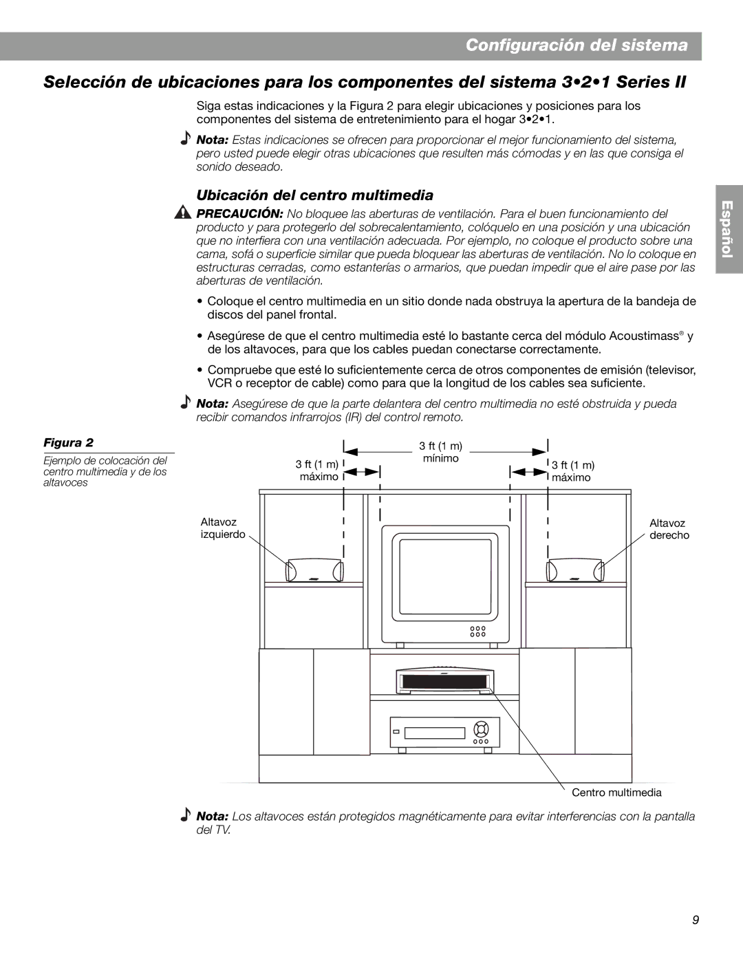 Bose 3.2.1 GS Series II, 3.2.1 Series II manual Ubicación del centro multimedia 