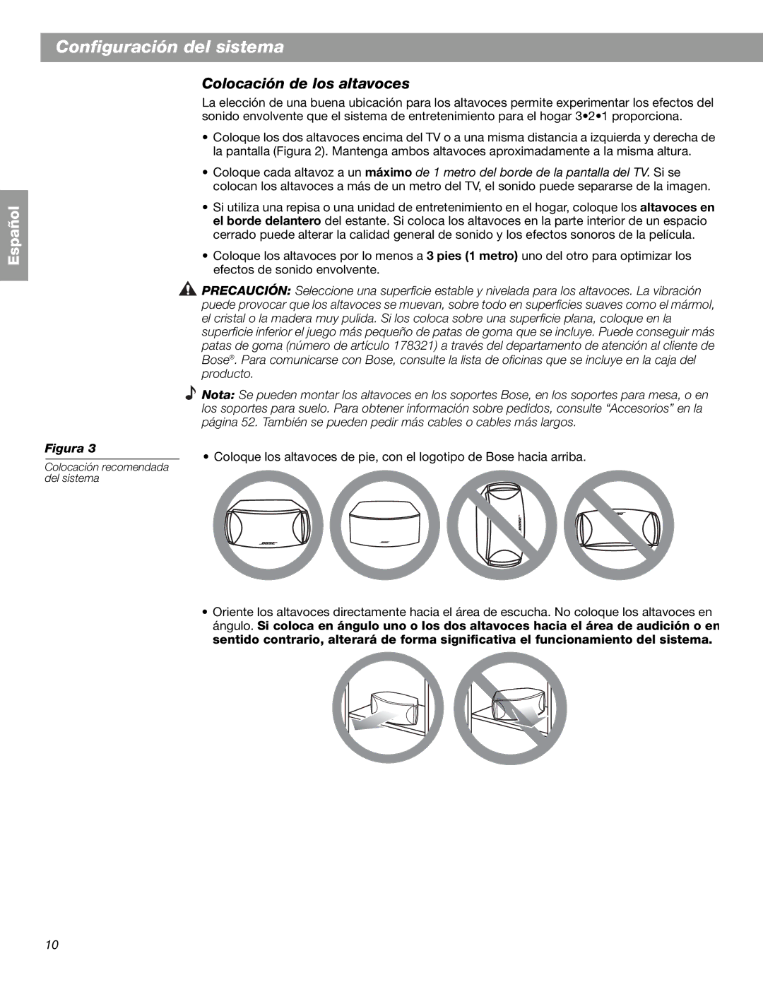 Bose 3.2.1 GS Series II, 3.2.1 Series II manual Colocación de los altavoces 