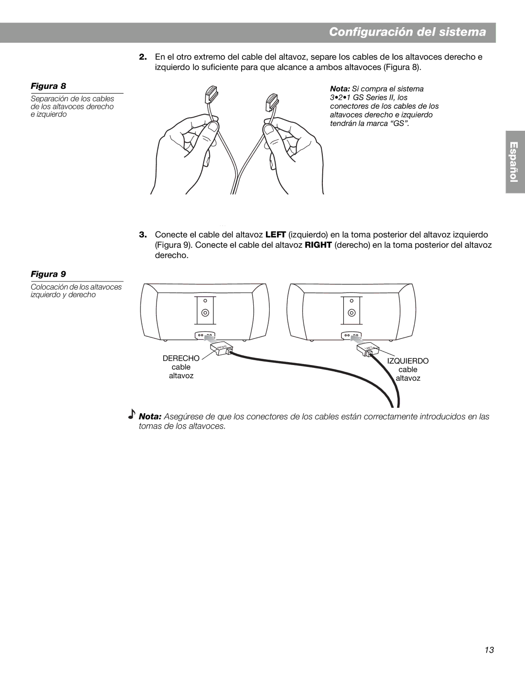 Bose 3.2.1 GS Series II, 3.2.1 Series II manual Colocación de los altavoces izquierdo y derecho 