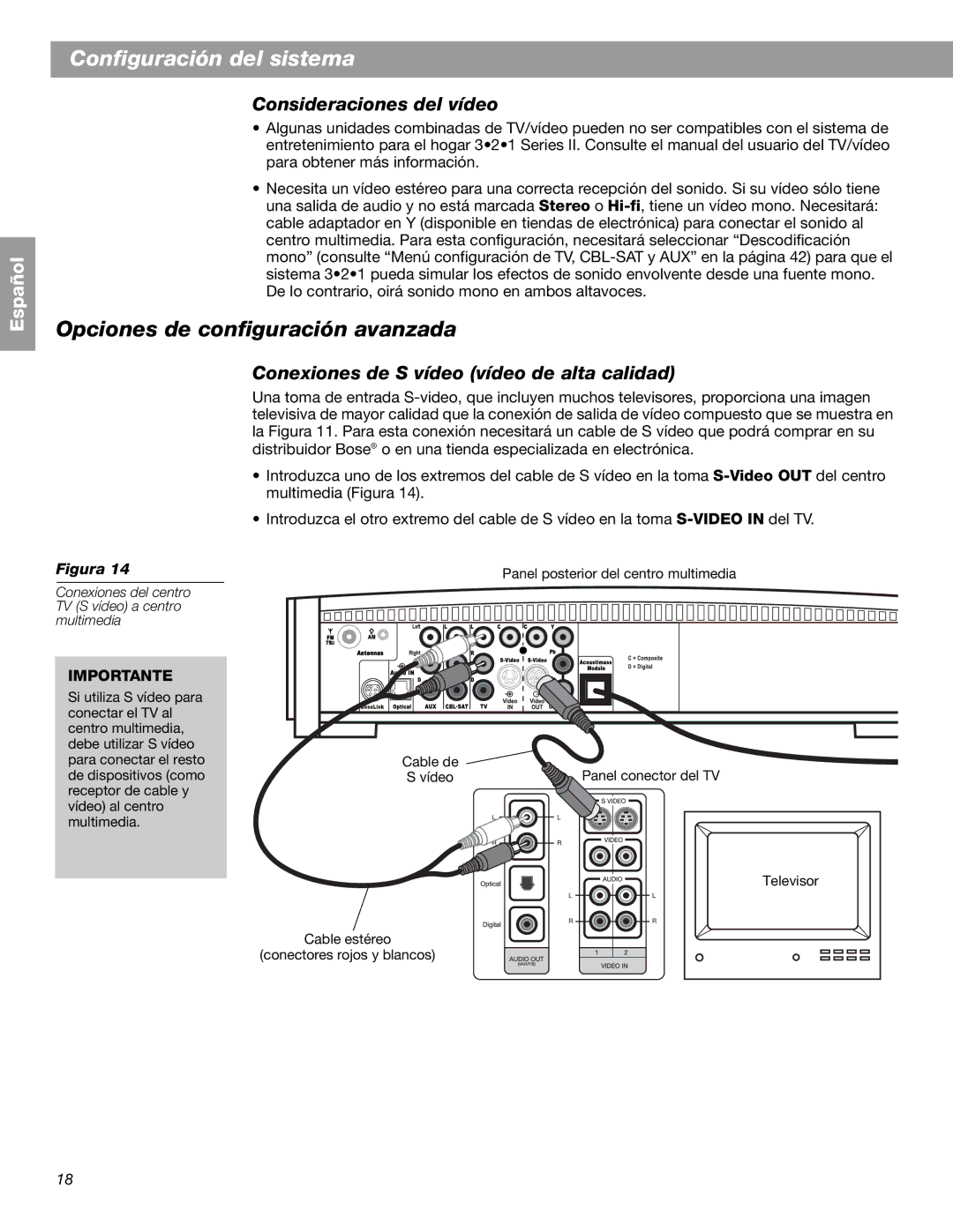 Bose 3.2.1 GS Series II, 3.2.1 Series II manual Opciones de configuración avanzada, Consideraciones del vídeo 