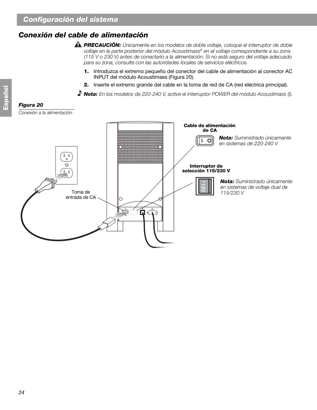 Bose 3.2.1 GS Series II, 3.2.1 Series II manual Conexión del cable de alimentación 