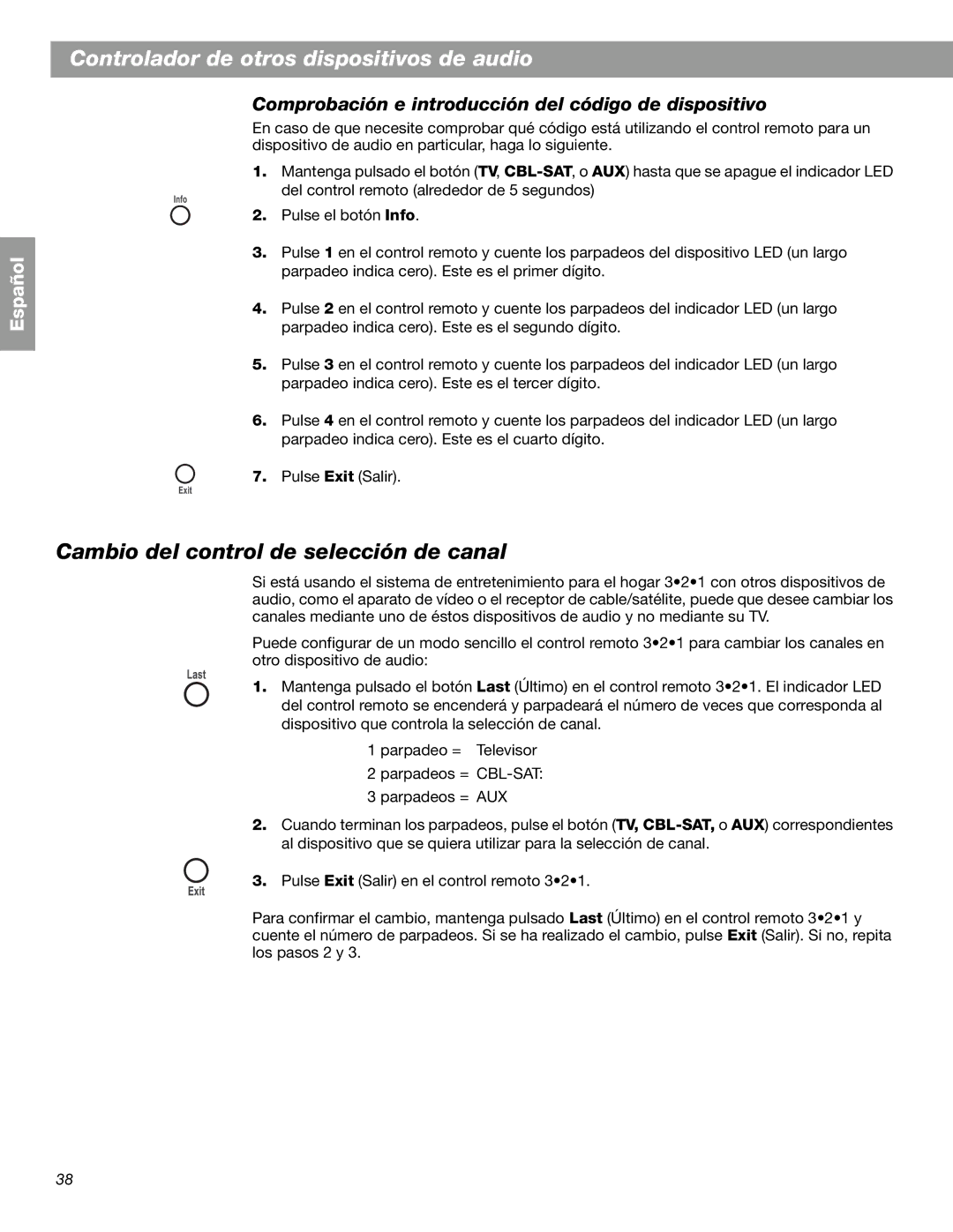 Bose 3.2.1 GS Series II, 3.2.1 Series II manual Cambio del control de selección de canal 