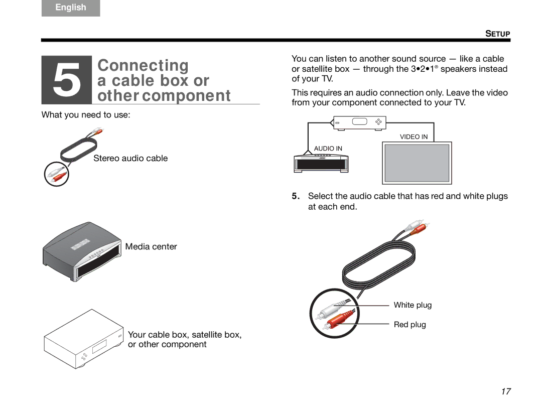 Bose 3.2.1 manual Connecting Cable box or othercomponent 