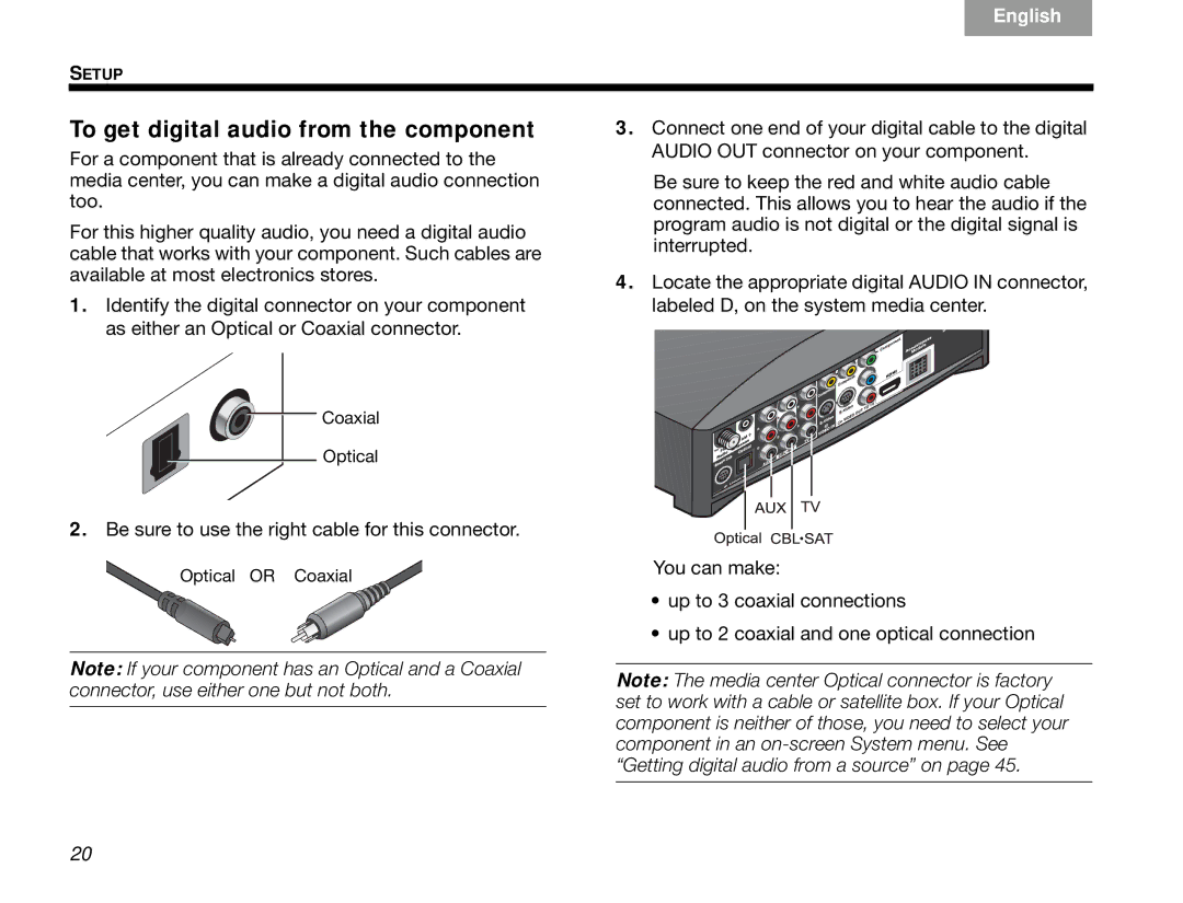 Bose 3.2.1 manual To get digital audio from the component 