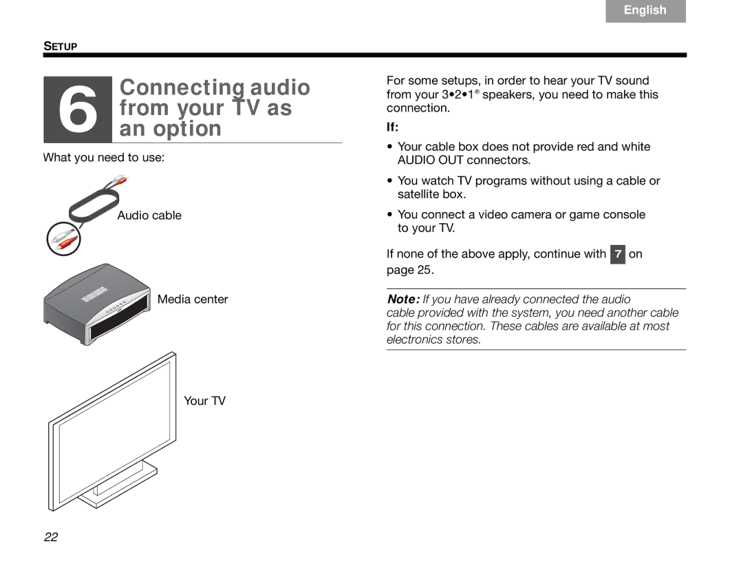 Bose 3.2.1 manual Connecting audio From your TV as an option 