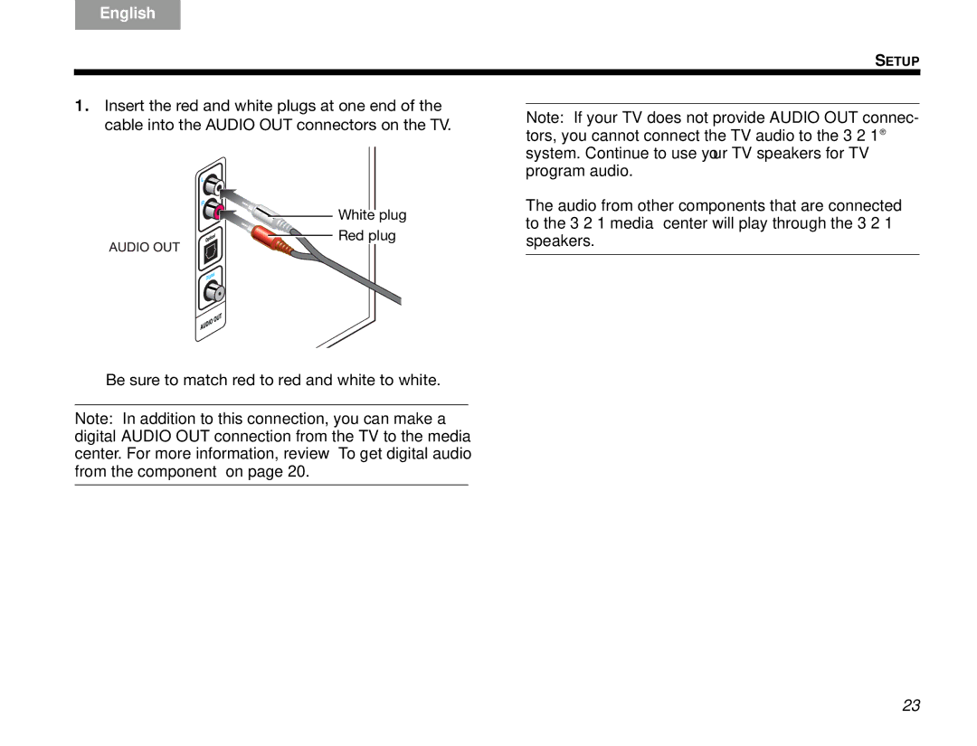 Bose 3.2.1 manual Be sure to match red to red and white to white 