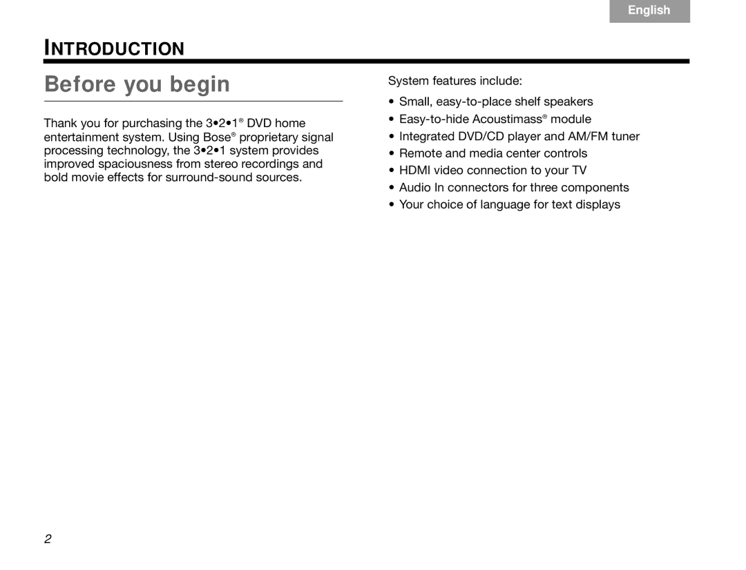 Bose 3.2.1 manual Before you begin 