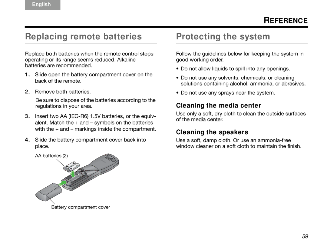 Bose 3.2.1 manual Cleaning the media center, Cleaning the speakers 