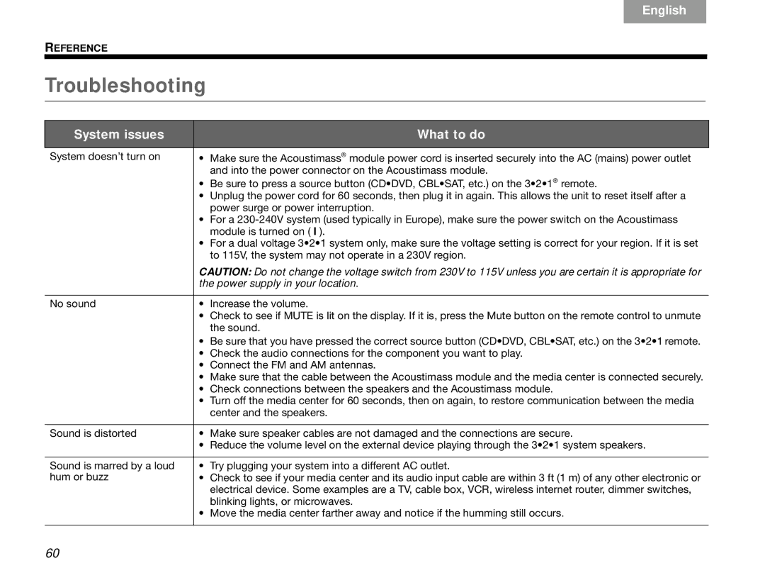 Bose 3.2.1 manual Troubleshooting 