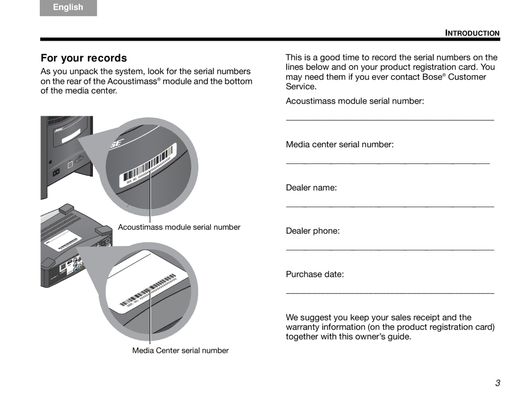 Bose 3.2.1 manual For your records 