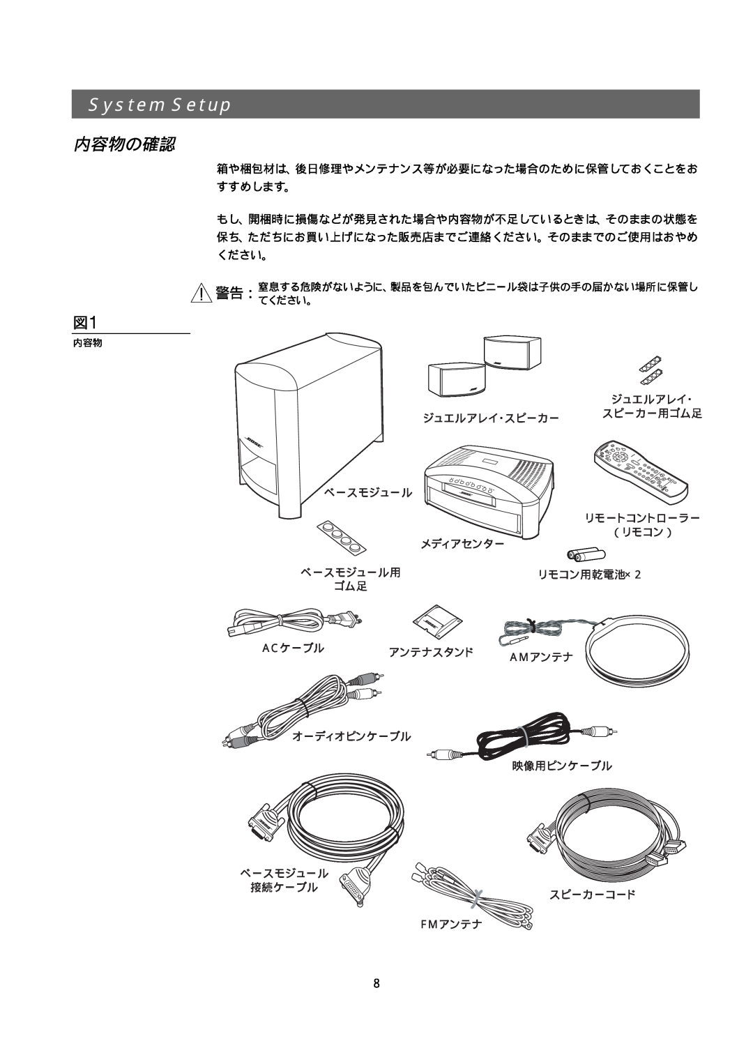 Bose 321GS owner manual System Setup, 内容物の確認 