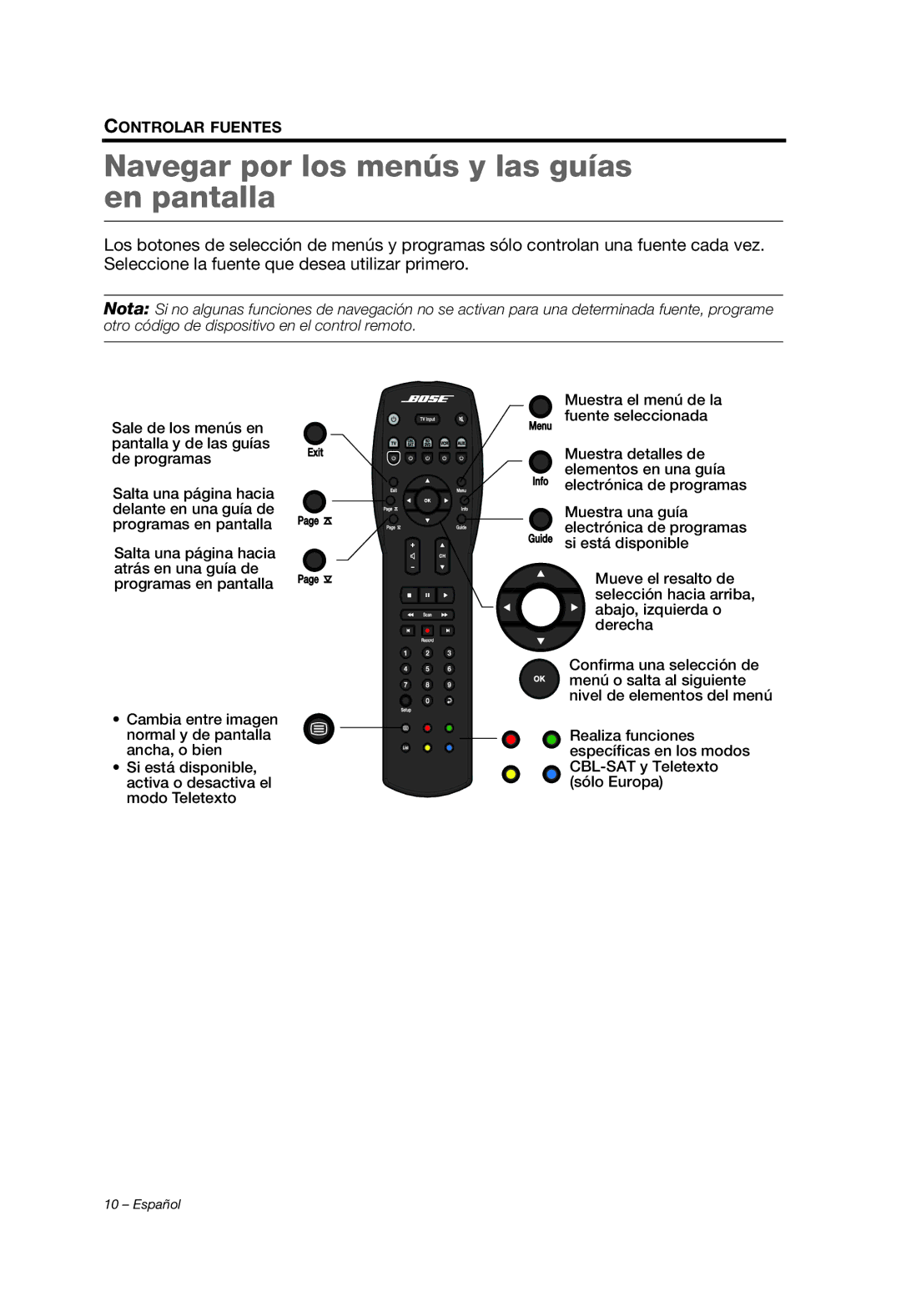 Bose 329198/1100 manual Navegar por los menús y las guías en pantalla 