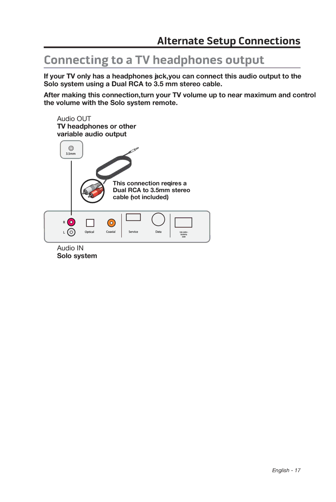 Bose 347205/1300 manual Connecting to a TV headphones output, Audio 