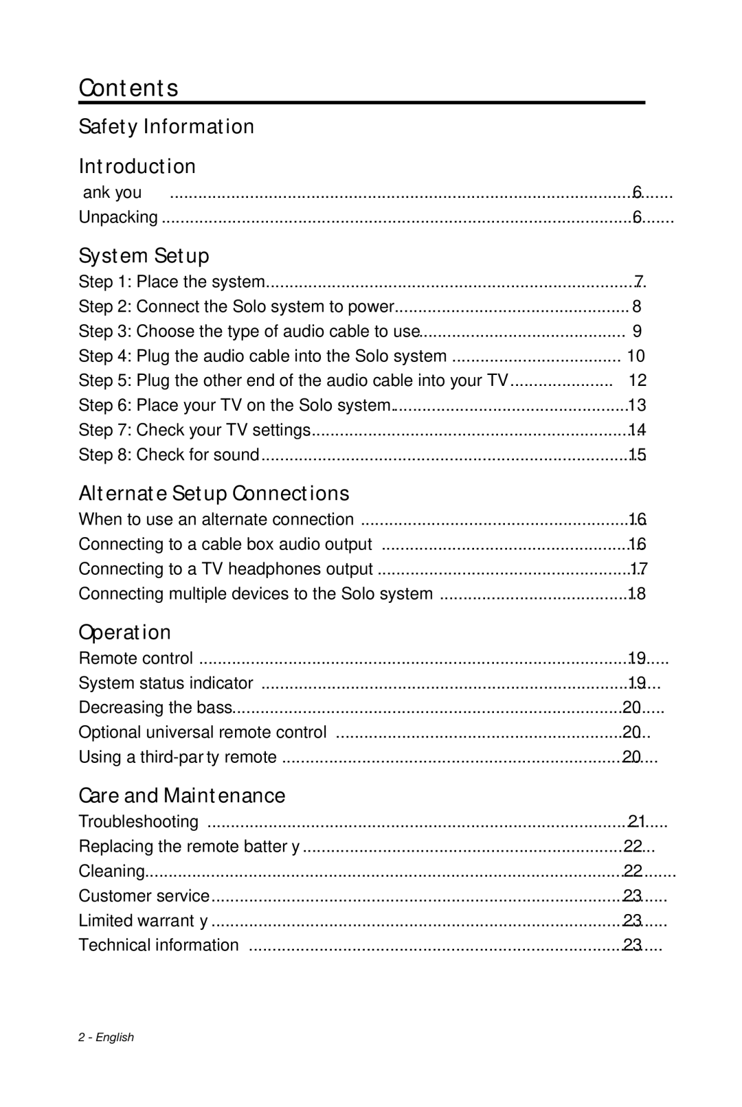 Bose 347205/1300 manual Contents 