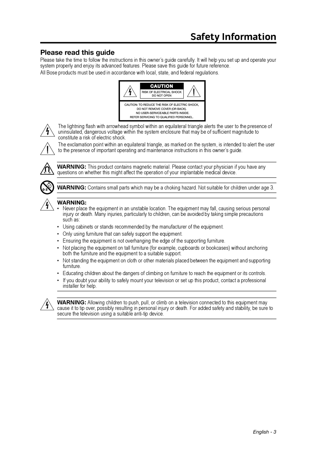 Bose 347205/1300 manual Safety Information, Please read this guide 