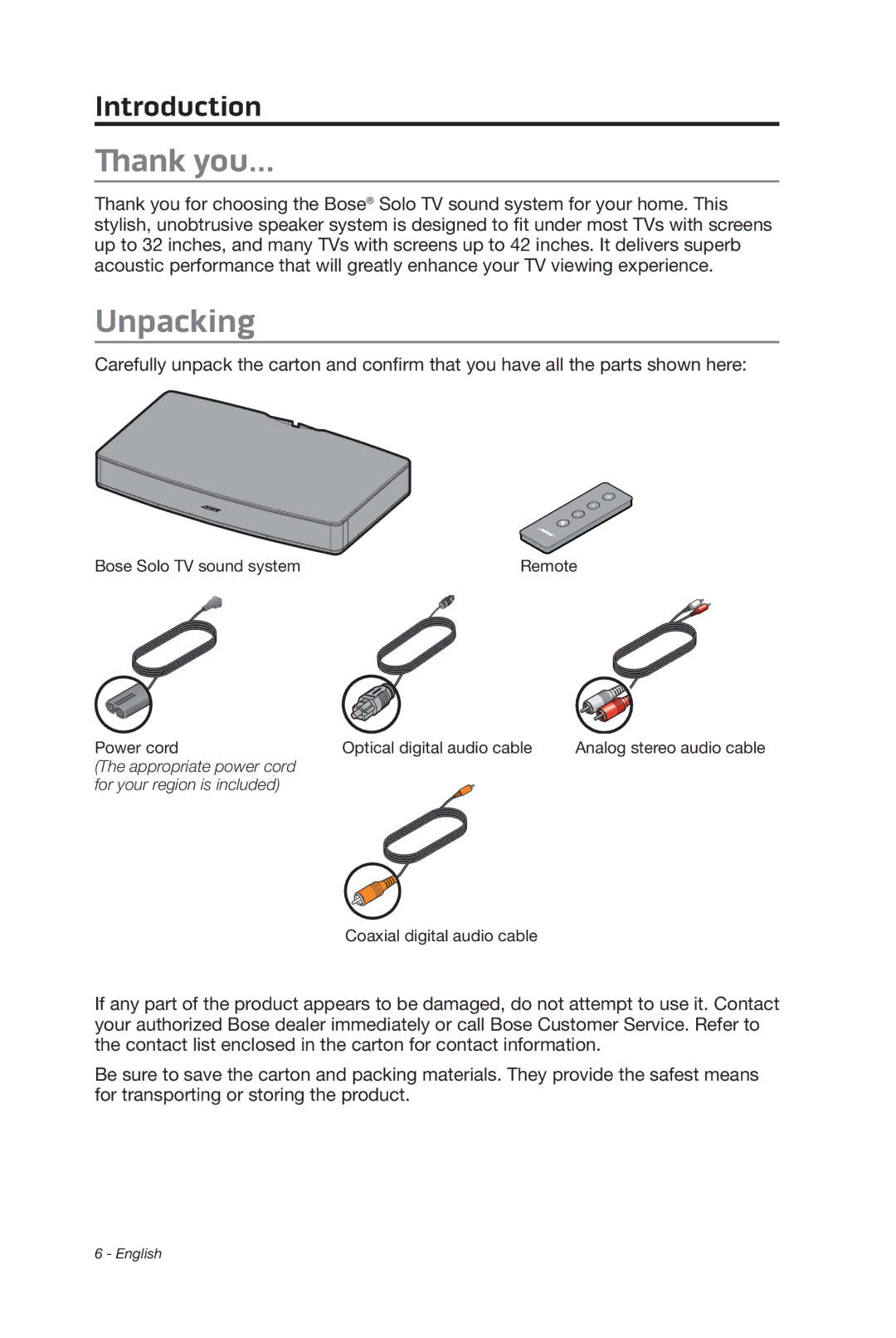 Bose 347205/1300 manual Thank you…, Unpacking, Introduction 