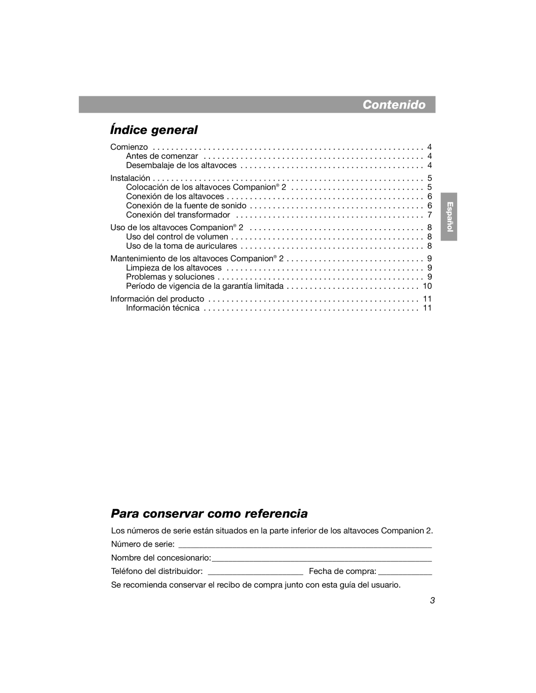 Bose 354495-1100 manual Contenido, ÍndiceCon te idogeneral 