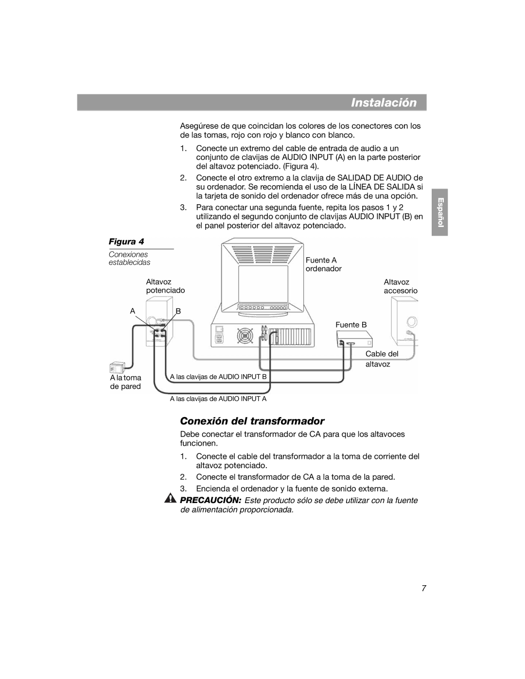 Bose 354495-1100 manual Conexión del transformador 