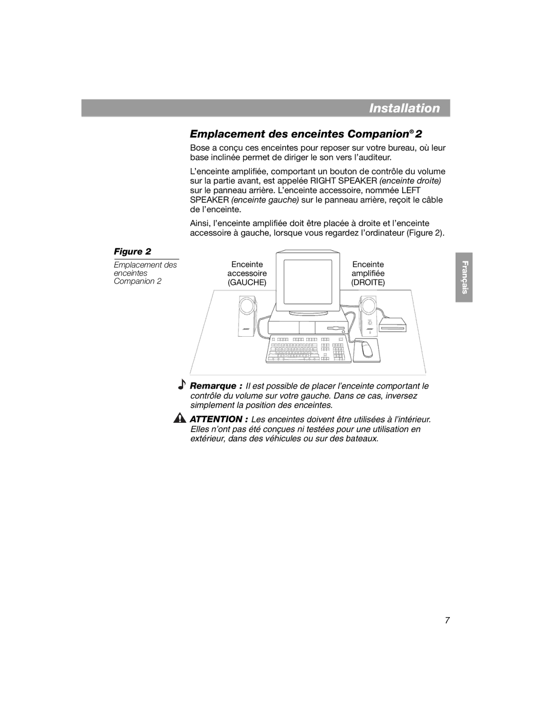 Bose 354495-1100 manual Installation, EmplacementInstallatio ndes enceintes Companion 