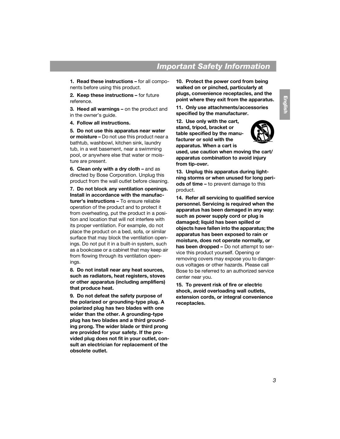 Bose 354495-1100 manual Important Safety Information 