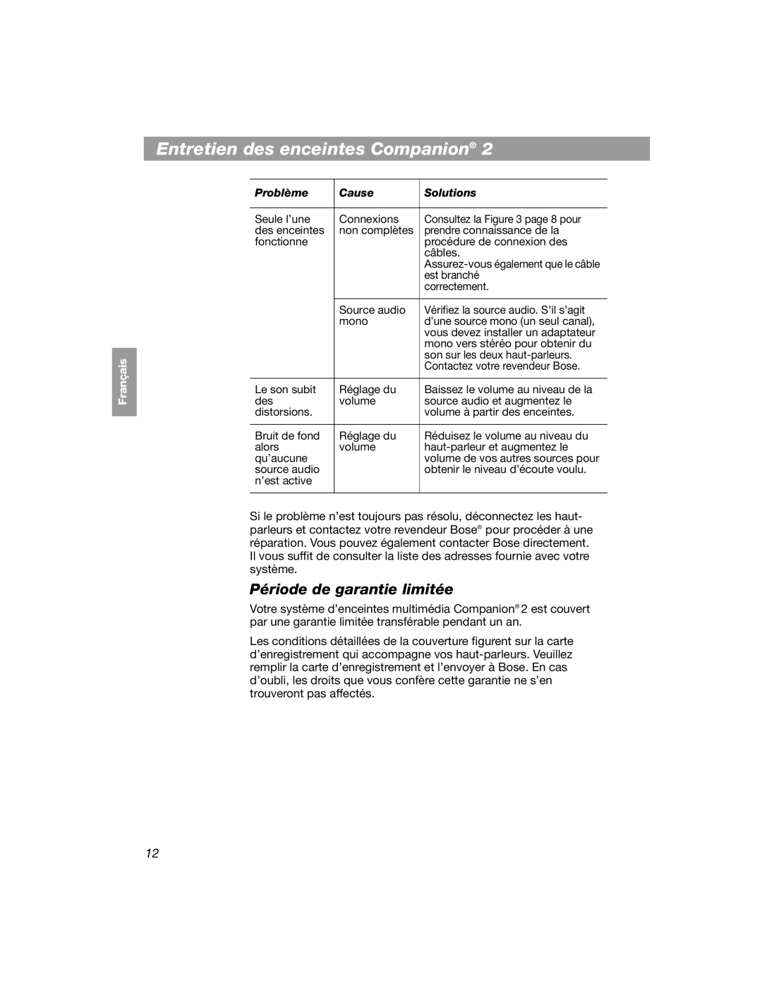 Bose 354495-1100 manual Période de garantie limitée 