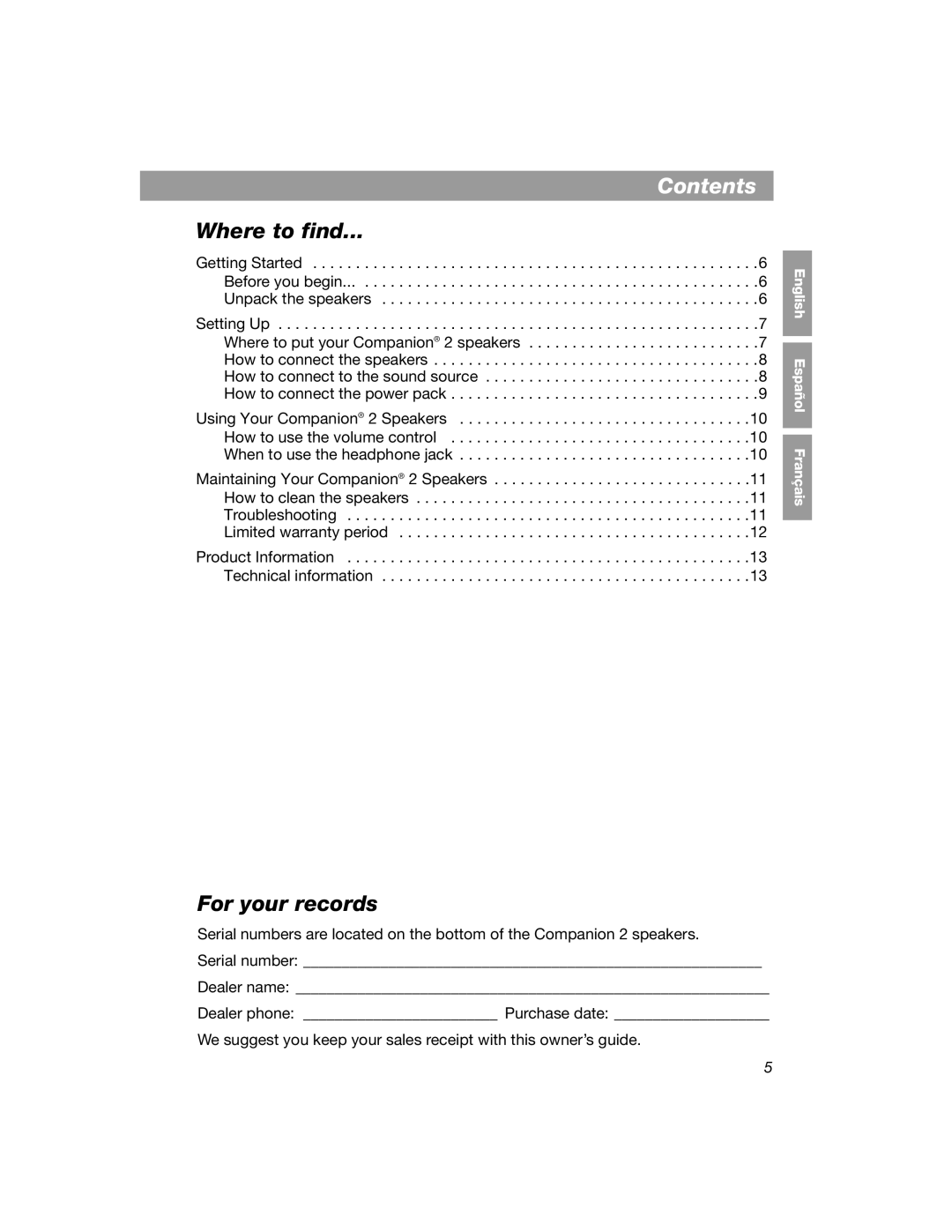 Bose 354495-1100 manual Contents 